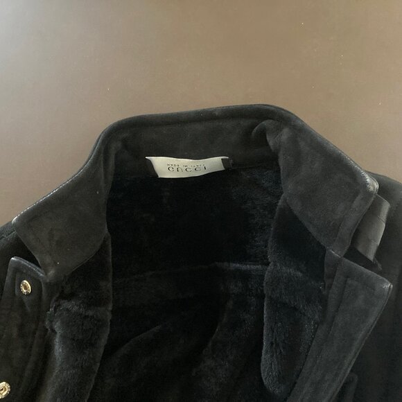 Gucci Tom Ford Fall Winter 2003 Black Suede Shearling Jacket Coat Y2K Vintage - Picture 15 of 16